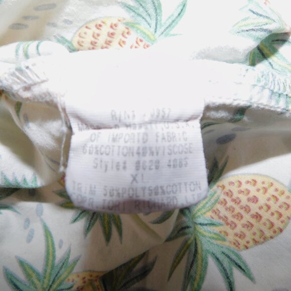 Tori Richards USA Mens XL Beige Yellow Green Pineapple Hawaiian  Polo Shirt - Picture 5 of 9